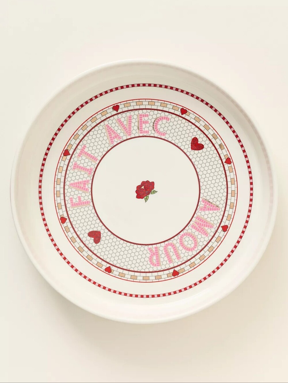 Antheopologie Bistro Tile Stoneware 24k Gold Accent Valentine’s Pie Dish